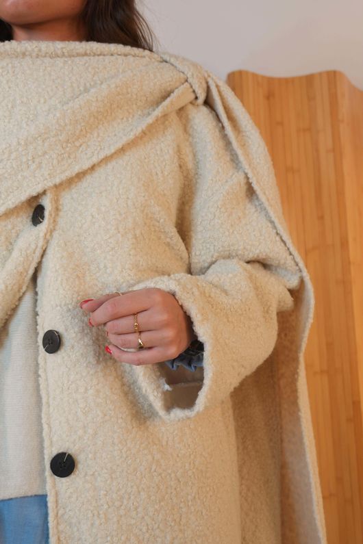 Boucle Longline Scarf Drape Jacket Stone